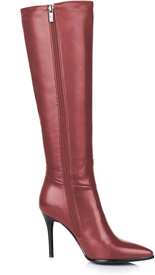 Women's Pointed Toe Side Zipper Sexy Stiletto High Heel Stretchy Knee High Boots