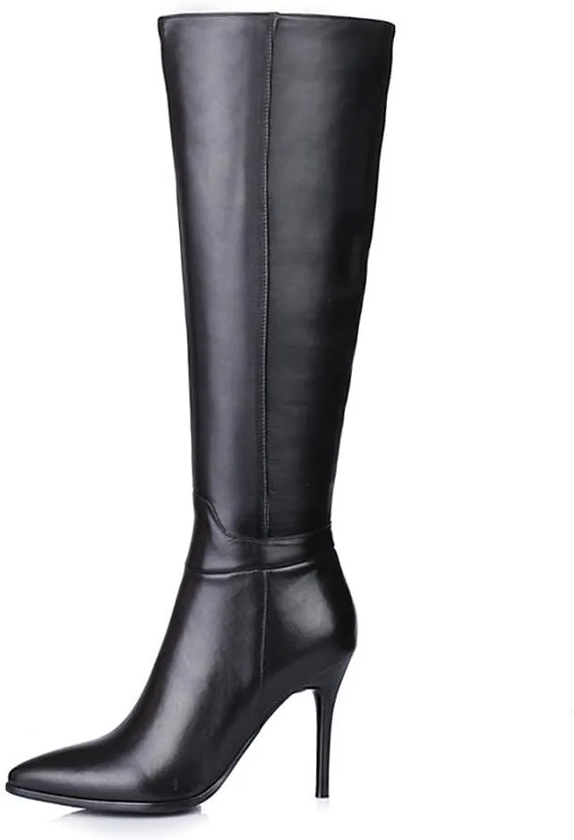 Women's Pointed Toe Side Zipper Sexy Stiletto High Heel Stretchy Knee High Boots