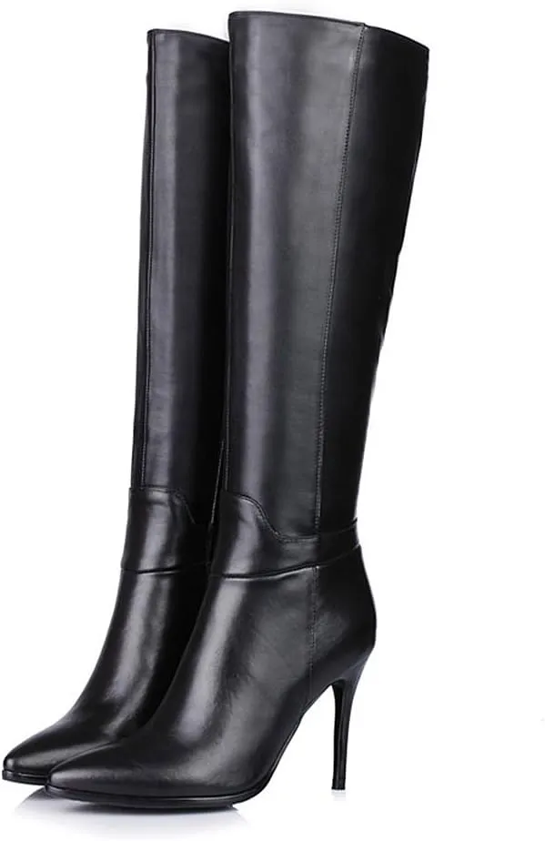 Women's Pointed Toe Side Zipper Sexy Stiletto High Heel Stretchy Knee High Boots