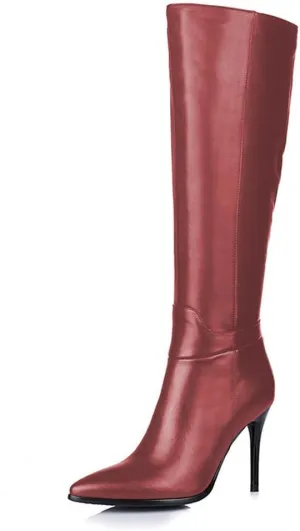 Women's Pointed Toe Side Zipper Sexy Stiletto High Heel Stretchy Knee High Boots