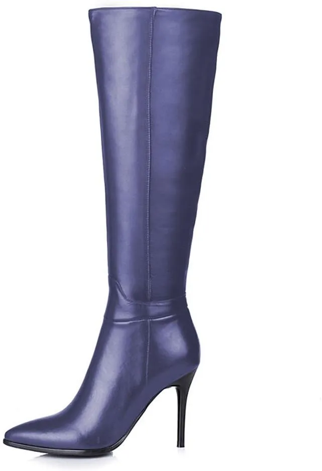 Women's Pointed Toe Side Zipper Sexy Stiletto High Heel Stretchy Knee High Boots