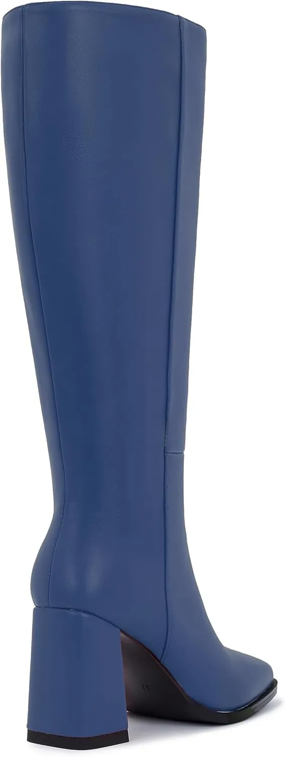 Women's Slim Calf Knee High Boots – Square Toe Block Heel Dress Boots, Side Zip Faux Leather Tall Boots for Narrow Calves, Fall & Winter Fashion