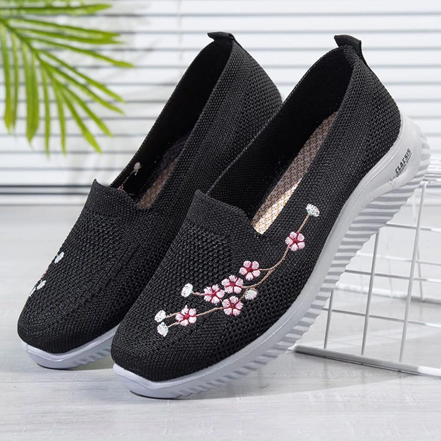 Womens Slip Ons Sneaker Mesh Slip On Air Cushion Platform Loafers Breathable Lightweight Low Wedge Easy Shoes