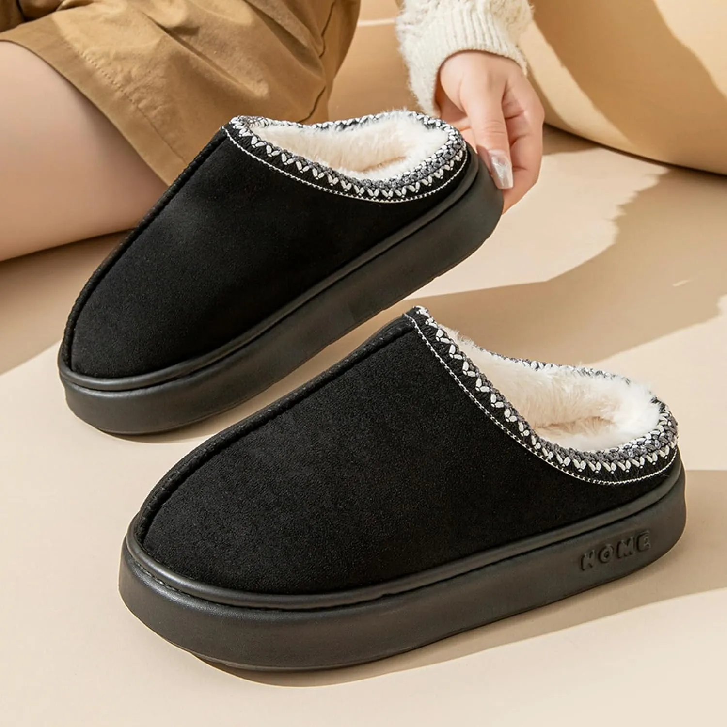 Women's Slippers Fluffy Winter House Shoes Platform Mini Boots Lined Short Ankle Boots Indoor Outdoor