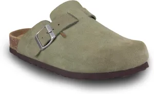 Women's Suede Clogs Slip-On Buckle Slides Leather Mules Cork Footbed Sandals Potato Shoes with Arch Support