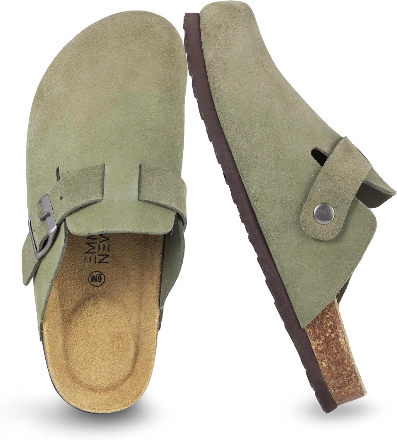 Women's Suede Clogs Slip-On Buckle Slides Leather Mules Cork Footbed Sandals Potato Shoes with Arch Support