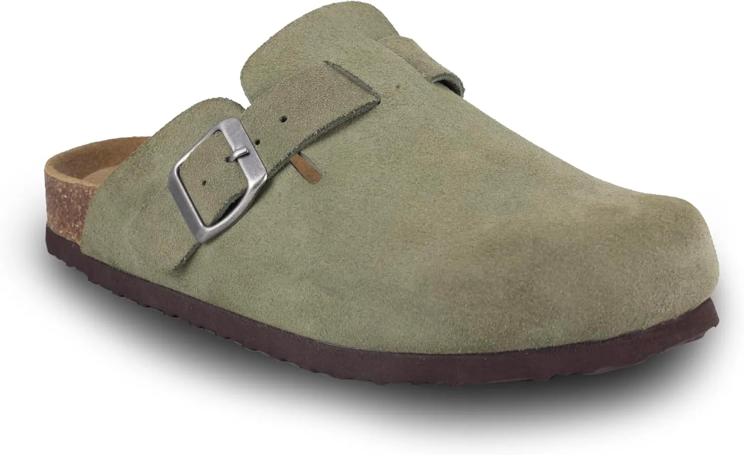 Women's Suede Clogs Slip-On Buckle Slides Leather Mules Cork Footbed Sandals Potato Shoes with Arch Support