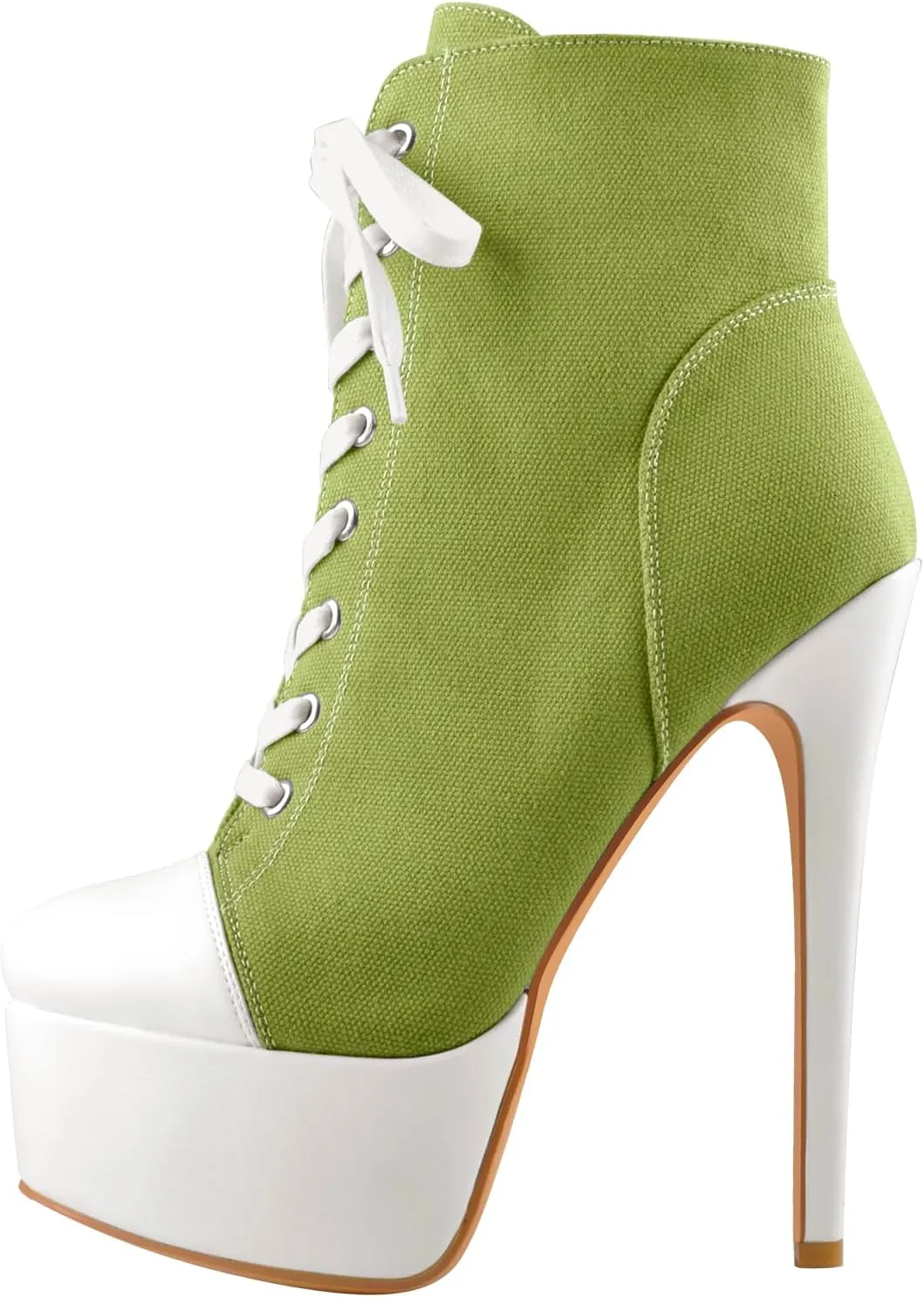 Women's Tie Up Platform High Heels Zip Up Ankle Boots Canvas Fashion Sneakers