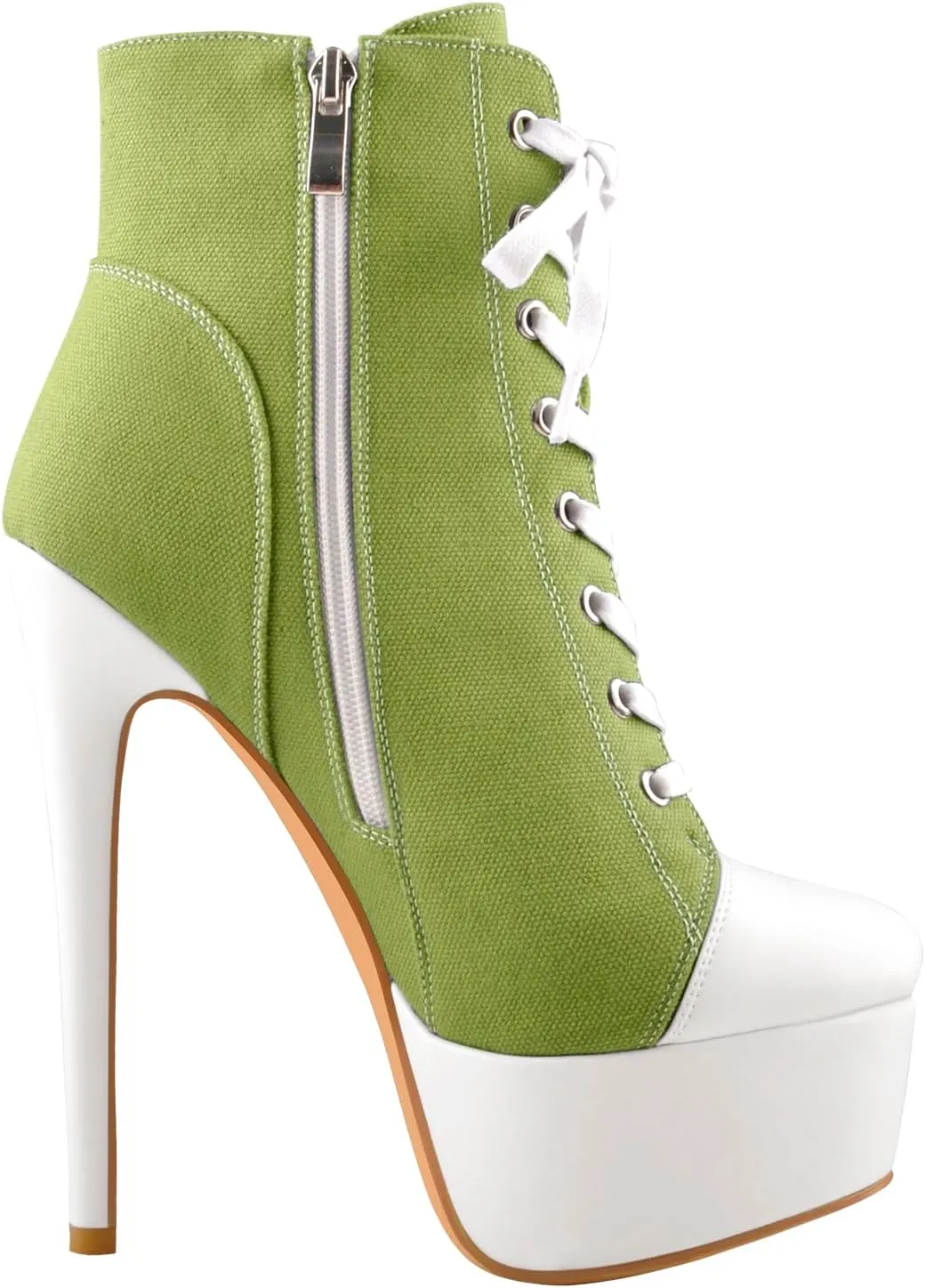 Women's Tie Up Platform High Heels Zip Up Ankle Boots Canvas Fashion Sneakers