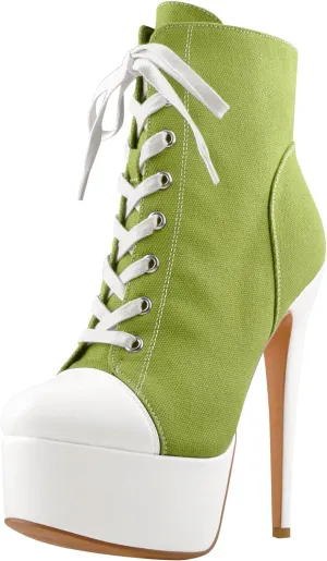 Women's Tie Up Platform High Heels Zip Up Ankle Boots Canvas Fashion Sneakers