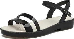 Women's Two-strap Open Toe Jelly Sandals Fashion Adjustable Ankle Strap Non-Slip TPU Rain Shoes Summer Beach Jellies Shoes