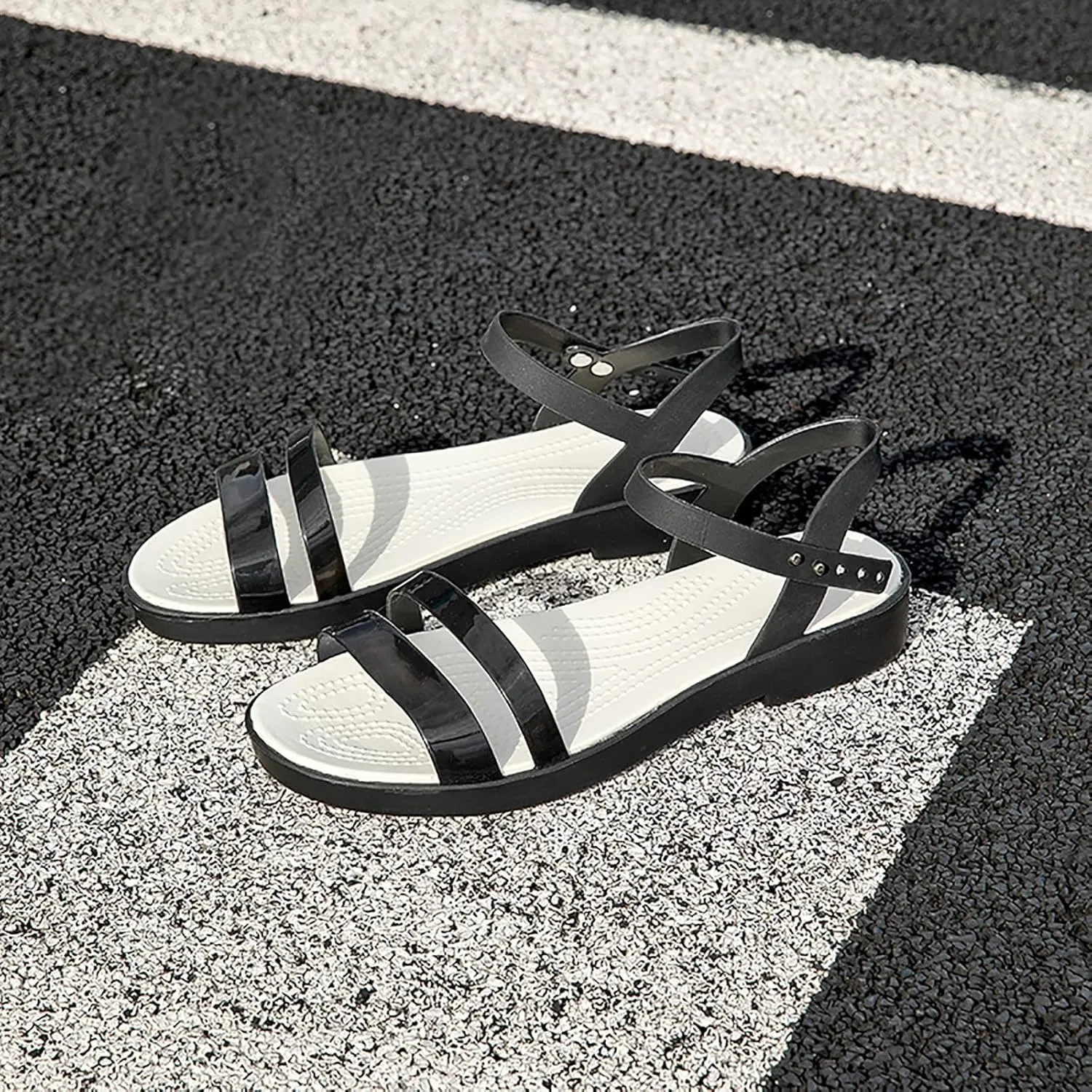 Women's Two-strap Open Toe Jelly Sandals Fashion Adjustable Ankle Strap Non-Slip TPU Rain Shoes Summer Beach Jellies Shoes
