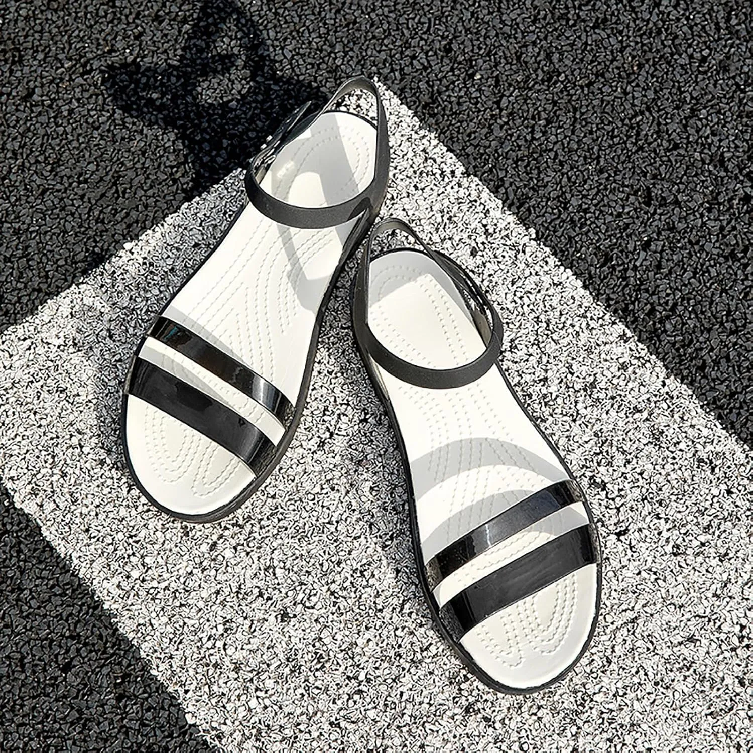 Women's Two-strap Open Toe Jelly Sandals Fashion Adjustable Ankle Strap Non-Slip TPU Rain Shoes Summer Beach Jellies Shoes