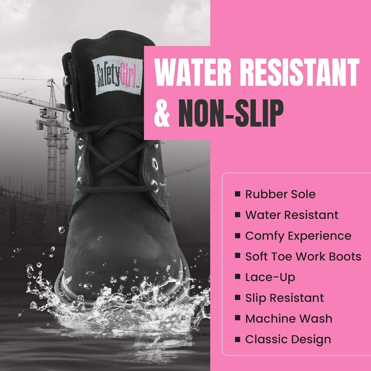 Women’s Work Boots | Waterproof Leather Work Boots for Women | Oil & Slip-Resistant Soft Toe Boots for Women | Premium Nubuck Leather | Lightweight and Comfortable | Black Leather - 6M