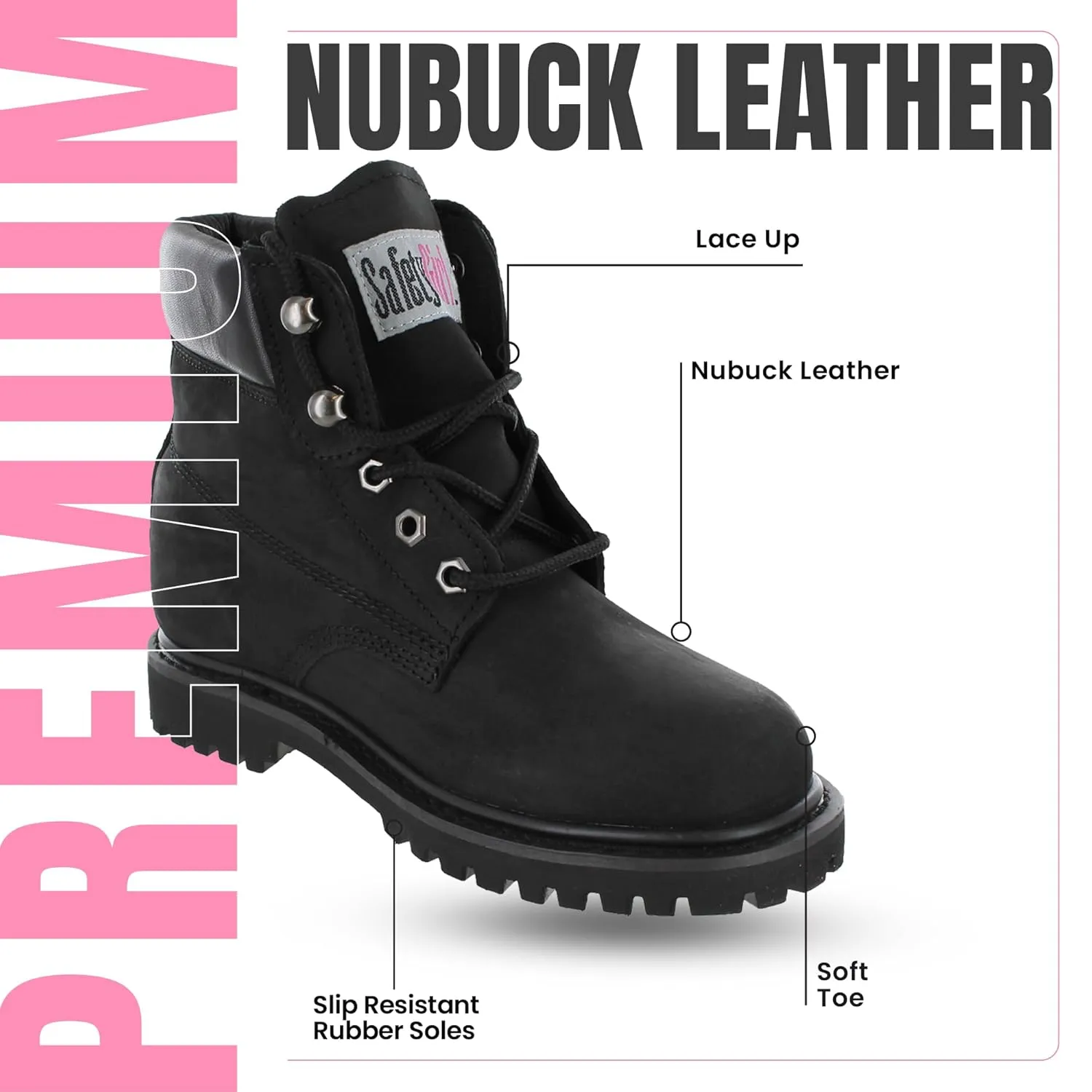 Women’s Work Boots | Waterproof Leather Work Boots for Women | Oil & Slip-Resistant Soft Toe Boots for Women | Premium Nubuck Leather | Lightweight and Comfortable | Black Leather - 6M