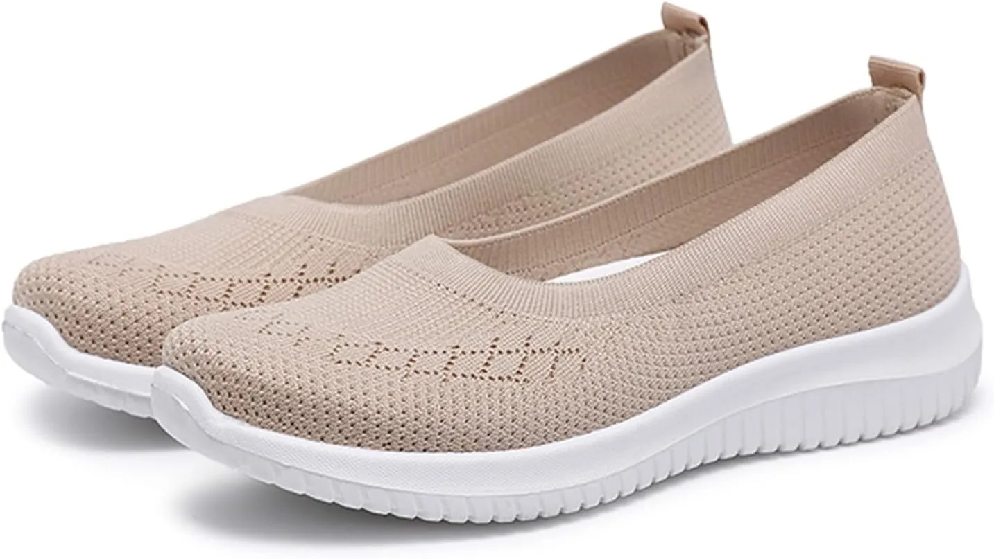 Womens Woven Orthopedic Breathable Soft Shoes Go Walking Women’s Breathable Walking Shoes Slip On Mesh Knitted Flats Gym Sneakers Lightweight Casual Easy Shoe Arch Support Orthopedic Flat Footwear