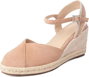 XIEDA Women's Classic Wedge Sandals 3 Inch Closed Toe Platform Espadrilles Adjustable Ankle Strap Comfortable Summer Faux Suede Wedges Shoes