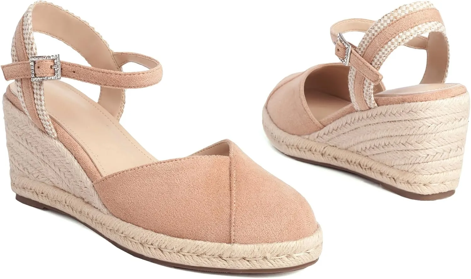 XIEDA Women's Classic Wedge Sandals 3 Inch Closed Toe Platform Espadrilles Adjustable Ankle Strap Comfortable Summer Faux Suede Wedges Shoes