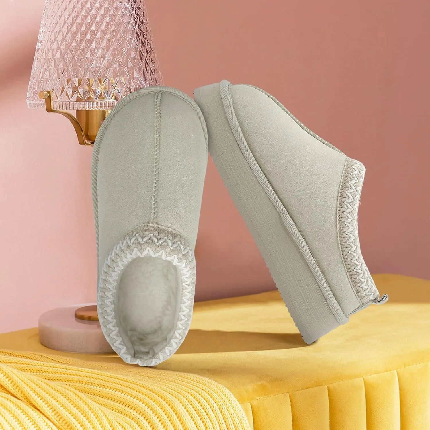 Xinran & Shengli Women's Platform Mules - Winter Memory Foam Slippers for Indoor & Outdoor, Cozy Suede Fur Fleece Lined