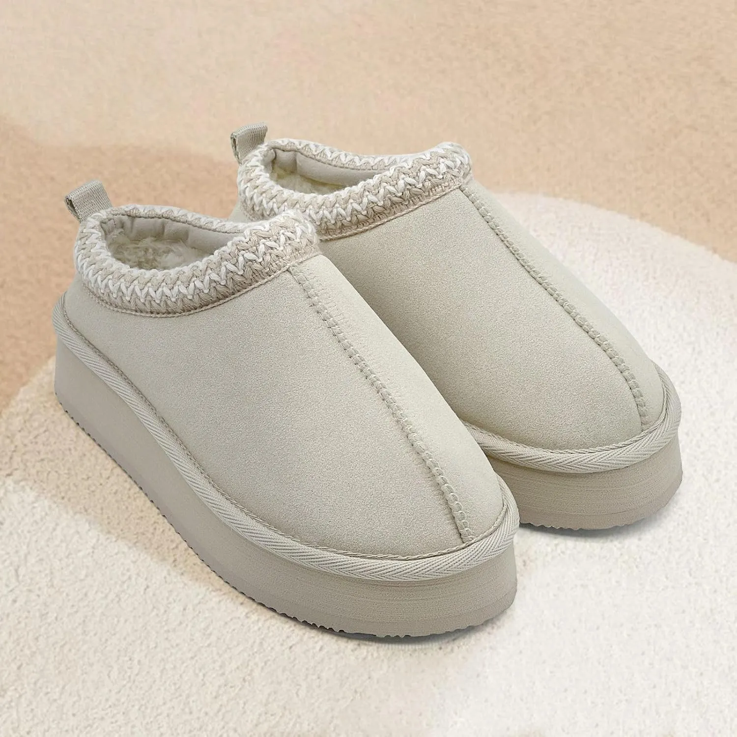 Xinran & Shengli Women's Platform Mules - Winter Memory Foam Slippers for Indoor & Outdoor, Cozy Suede Fur Fleece Lined