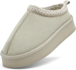 Xinran & Shengli Women's Platform Mules - Winter Memory Foam Slippers for Indoor & Outdoor, Cozy Suede Fur Fleece Lined