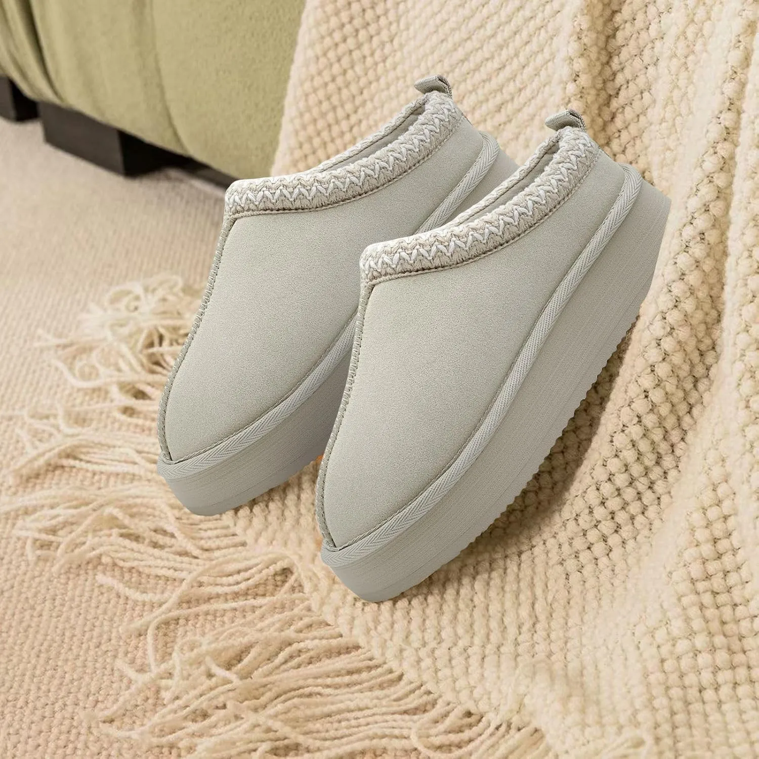 Xinran & Shengli Women's Platform Mules - Winter Memory Foam Slippers for Indoor & Outdoor, Cozy Suede Fur Fleece Lined