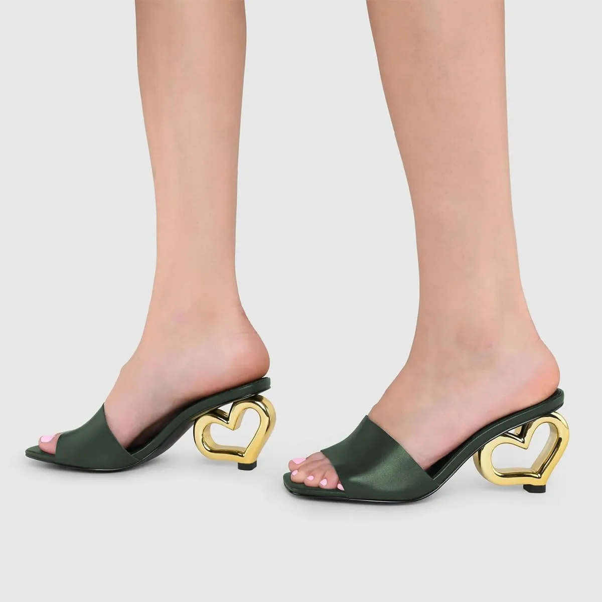XYD Women Heart Heel Mules Square Open Toe Slip On Summer Fashion Slides Sandals Holiday Evening Dress Shoes