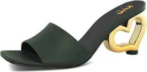 XYD Women Heart Heel Mules Square Open Toe Slip On Summer Fashion Slides Sandals Holiday Evening Dress Shoes