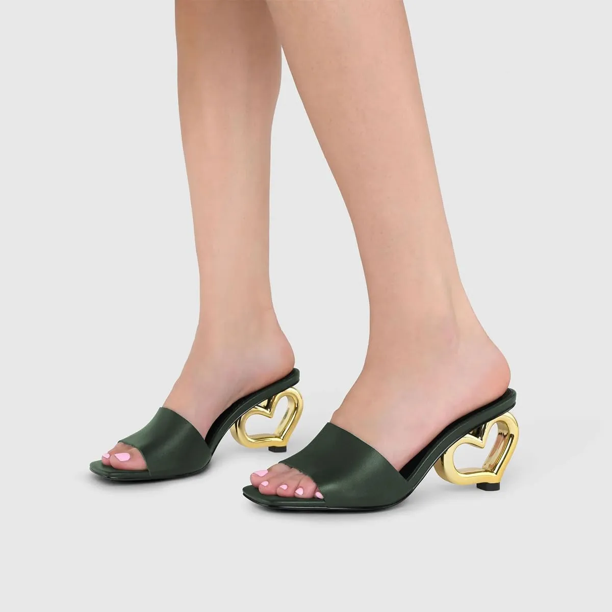 XYD Women Heart Heel Mules Square Open Toe Slip On Summer Fashion Slides Sandals Holiday Evening Dress Shoes