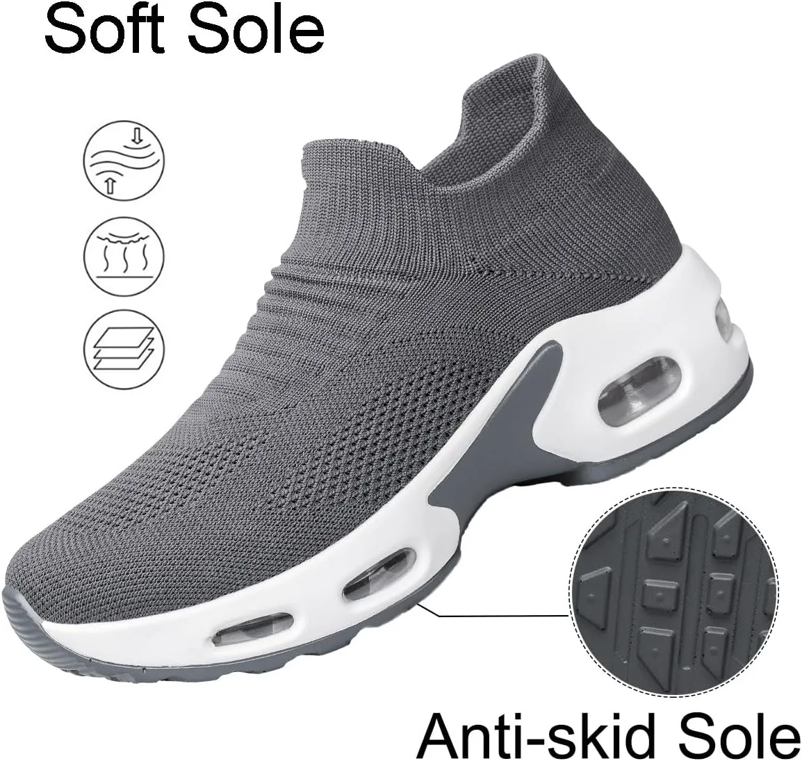 YHOON Women's Walking Shoes - Sock Sneakers Slip on Mesh Platform Air Cushion Athletic Shoes Work Nurse Comfortable