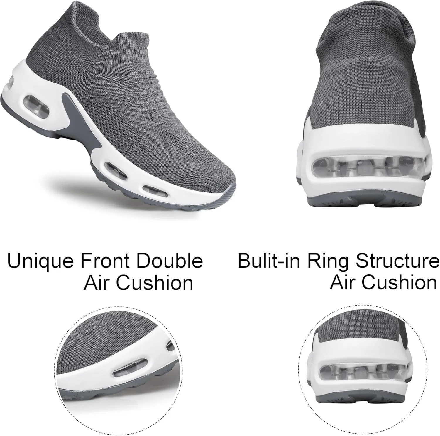 YHOON Women's Walking Shoes - Sock Sneakers Slip on Mesh Platform Air Cushion Athletic Shoes Work Nurse Comfortable