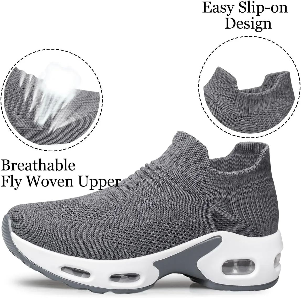 YHOON Women's Walking Shoes - Sock Sneakers Slip on Mesh Platform Air Cushion Athletic Shoes Work Nurse Comfortable