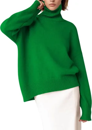 YKR Women's Turtleneck Sweater Chunky Long Sleeve Knitted Pullover High Low Hem Trendy 2024 Fall Winter Basic Jumper Top