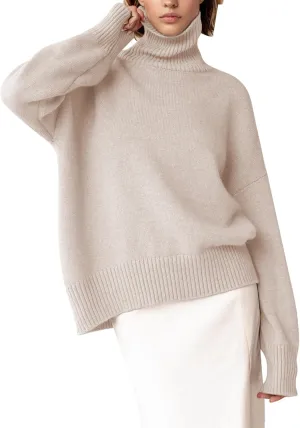 YKR Women's Turtleneck Sweater Chunky Long Sleeve Knitted Pullover High Low Hem Trendy 2024 Fall Winter Basic Jumper Top