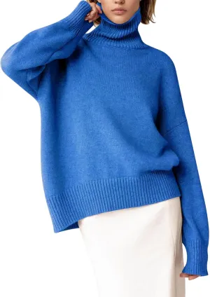 YKR Women's Turtleneck Sweater Chunky Long Sleeve Knitted Pullover High Low Hem Trendy 2024 Fall Winter Basic Jumper Top