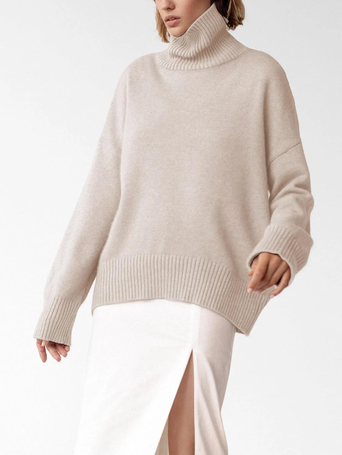 YKR Women's Turtleneck Sweater Chunky Long Sleeve Knitted Pullover High Low Hem Trendy 2024 Fall Winter Basic Jumper Top