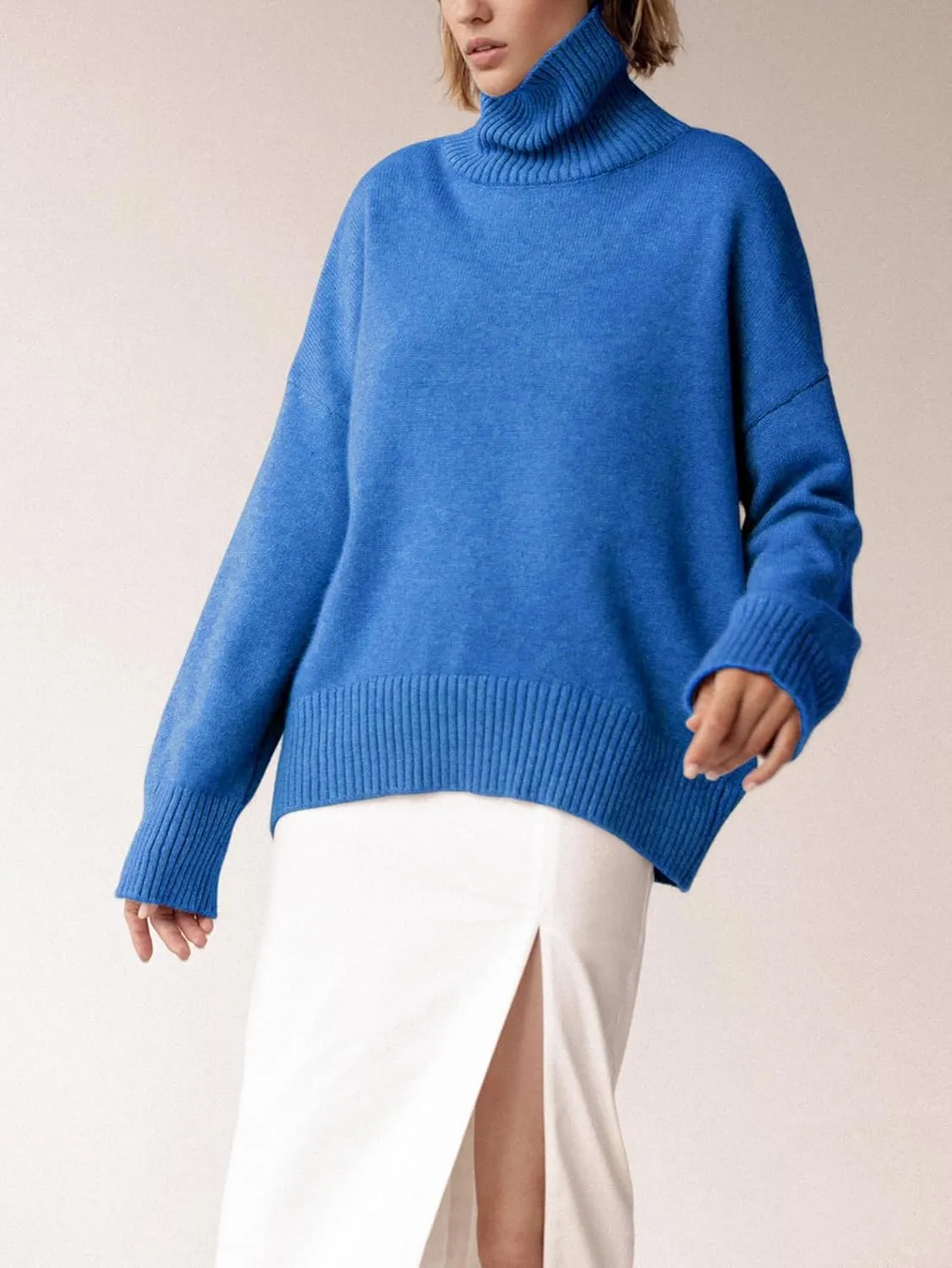 YKR Women's Turtleneck Sweater Chunky Long Sleeve Knitted Pullover High Low Hem Trendy 2024 Fall Winter Basic Jumper Top