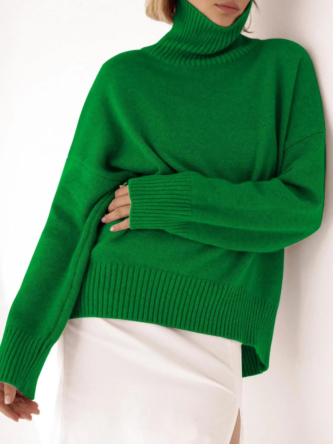YKR Women's Turtleneck Sweater Chunky Long Sleeve Knitted Pullover High Low Hem Trendy 2024 Fall Winter Basic Jumper Top