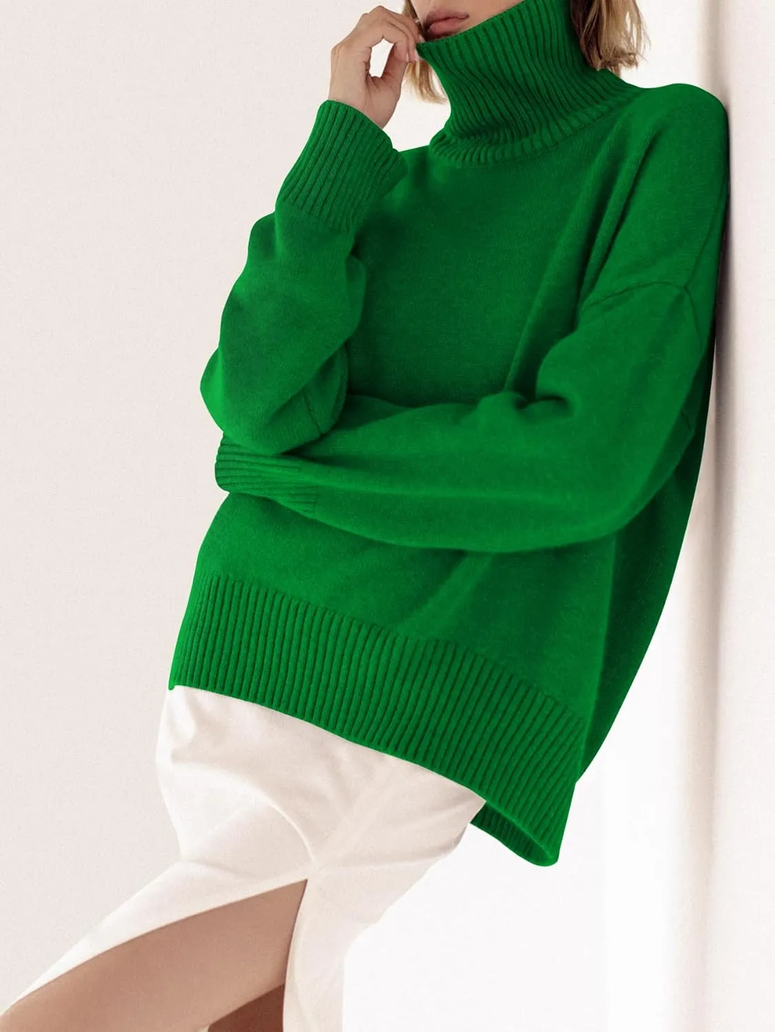 YKR Women's Turtleneck Sweater Chunky Long Sleeve Knitted Pullover High Low Hem Trendy 2024 Fall Winter Basic Jumper Top