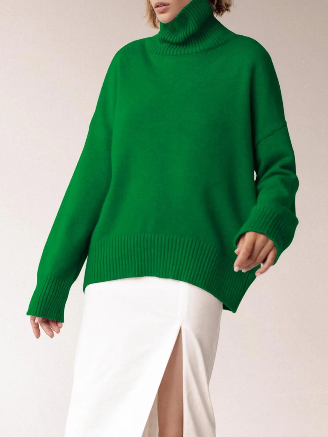 YKR Women's Turtleneck Sweater Chunky Long Sleeve Knitted Pullover High Low Hem Trendy 2024 Fall Winter Basic Jumper Top