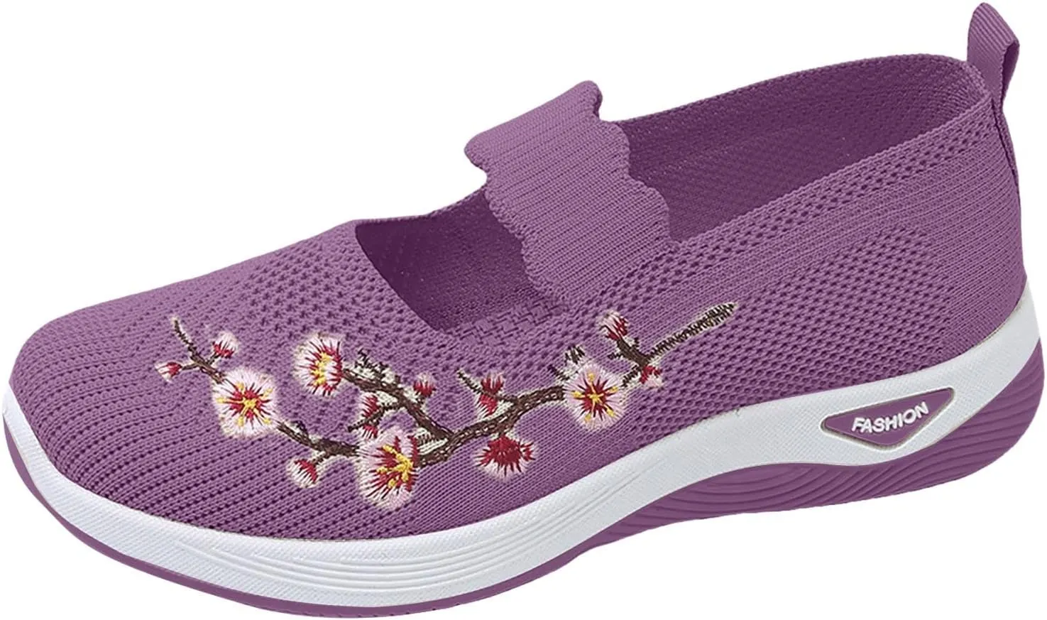 ZSpzx 2025 Women's Mesh Flats Shoes Breathable Slip on Casual Boat Shoes with Flower Embroidered Quick Dry Arch Support Non Slip Running Elastic Sneakers Closed Toe for Gym Travel Daily Wear