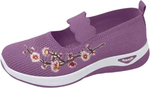 ZSpzx 2025 Women's Mesh Flats Shoes Breathable Slip on Casual Boat Shoes with Flower Embroidered Quick Dry Arch Support Non Slip Running Elastic Sneakers Closed Toe for Gym Travel Daily Wear